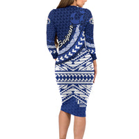 Northern Mariana Islands Saipan Long Sleeve Bodycon Dress Polynesian Tribal Pattern - Commonwealth Seal Art TS04 - Polynesian Pride