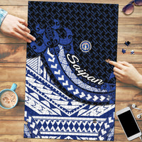 Northern Mariana Islands Saipan Puzzle Polynesian Tribal Pattern - Commonwealth Seal Art TS04 Blue White - Polynesian Pride