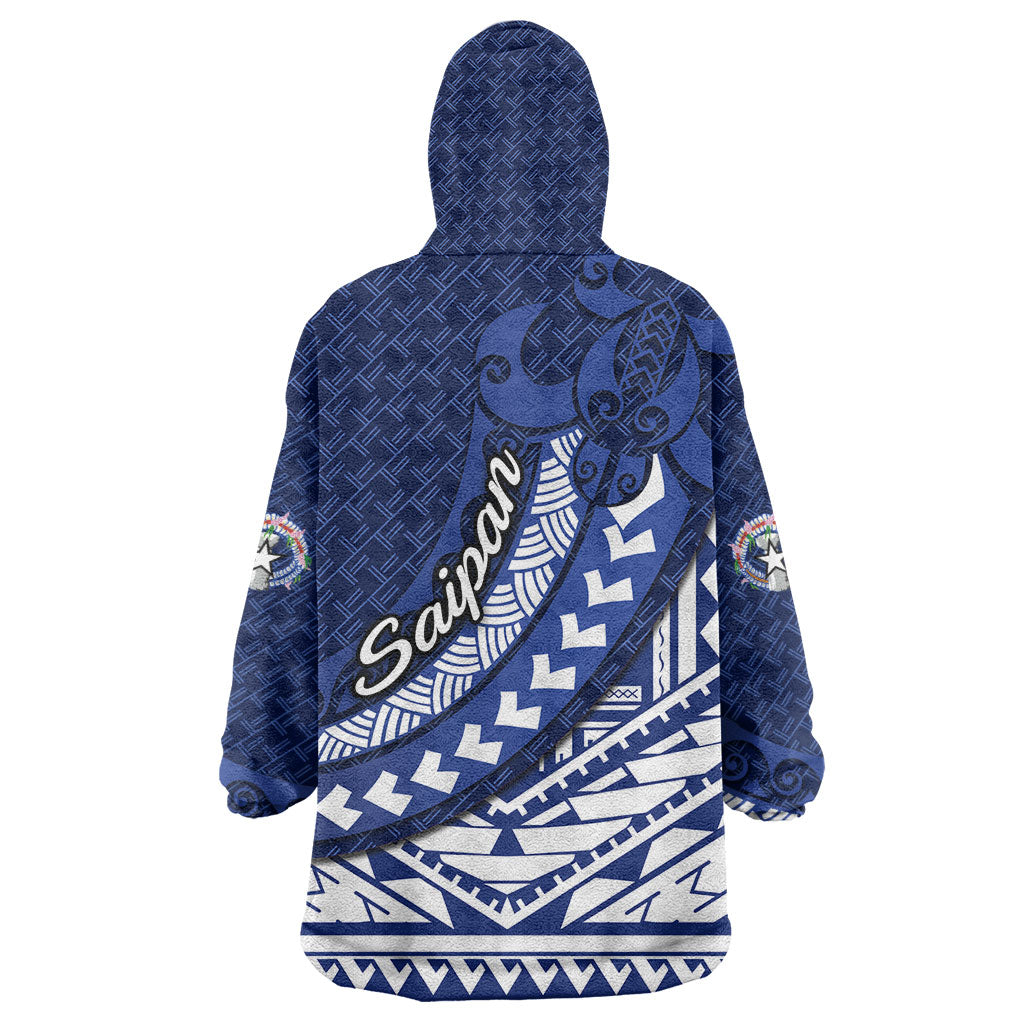 Northern Mariana Islands Saipan Wearable Blanket Hoodie Polynesian Tribal Pattern - Commonwealth Seal Art