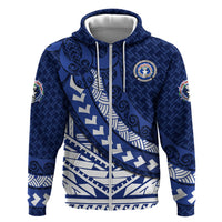 Northern Mariana Islands Saipan Zip Hoodie Polynesian Tribal Pattern - Commonwealth Seal Art TS04 Zip Hoodie Blue White - Polynesian Pride