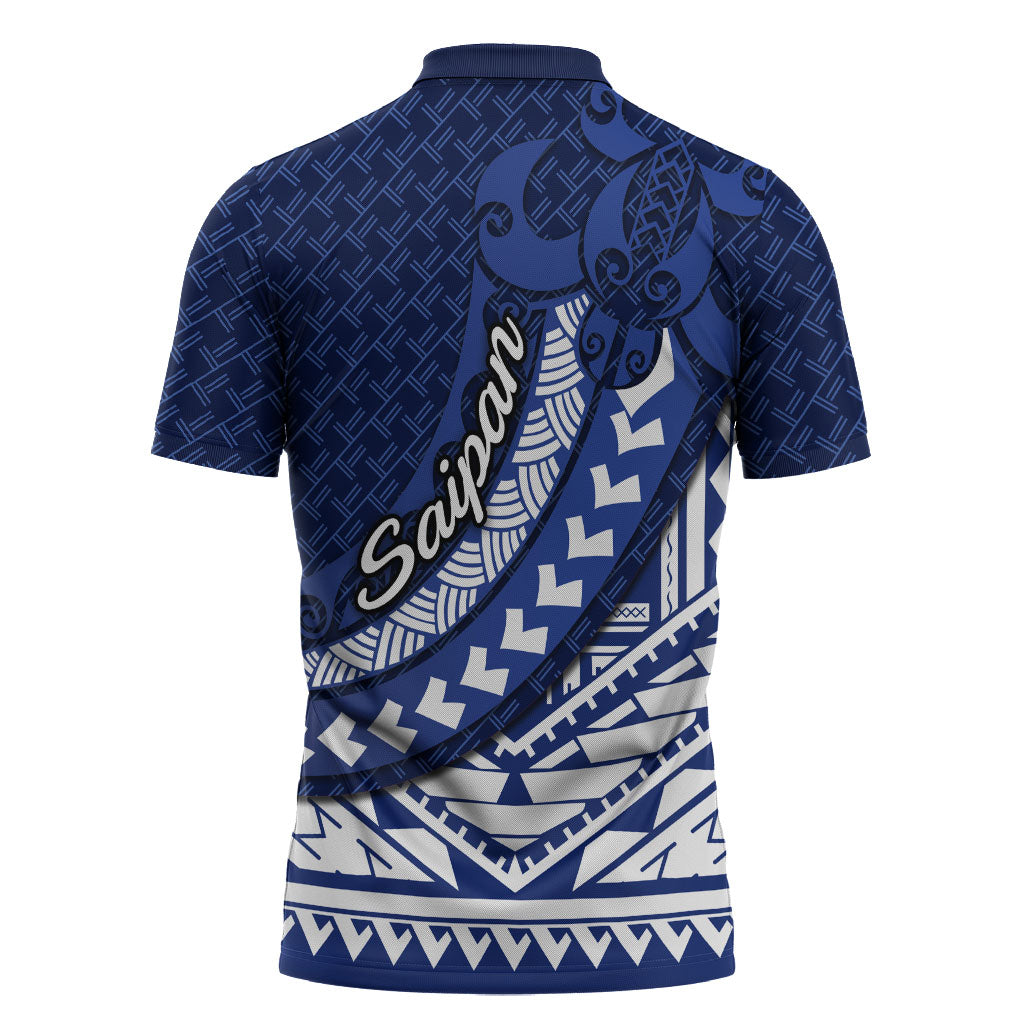 Northern Mariana Islands Saipan Zipper Polo Shirt Polynesian Tribal Pattern - Commonwealth Seal Art