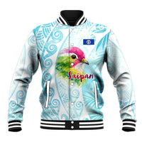 Saipan CMNI Baseball Jacket Polynesian Northern Mariana Islands Fruit Dove Watercolor TS04 Unisex Blue White - Polynesian Pride