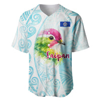 Saipan CMNI Baseball Jersey Polynesian Northern Mariana Islands Fruit Dove Watercolor TS04 Blue White - Polynesian Pride