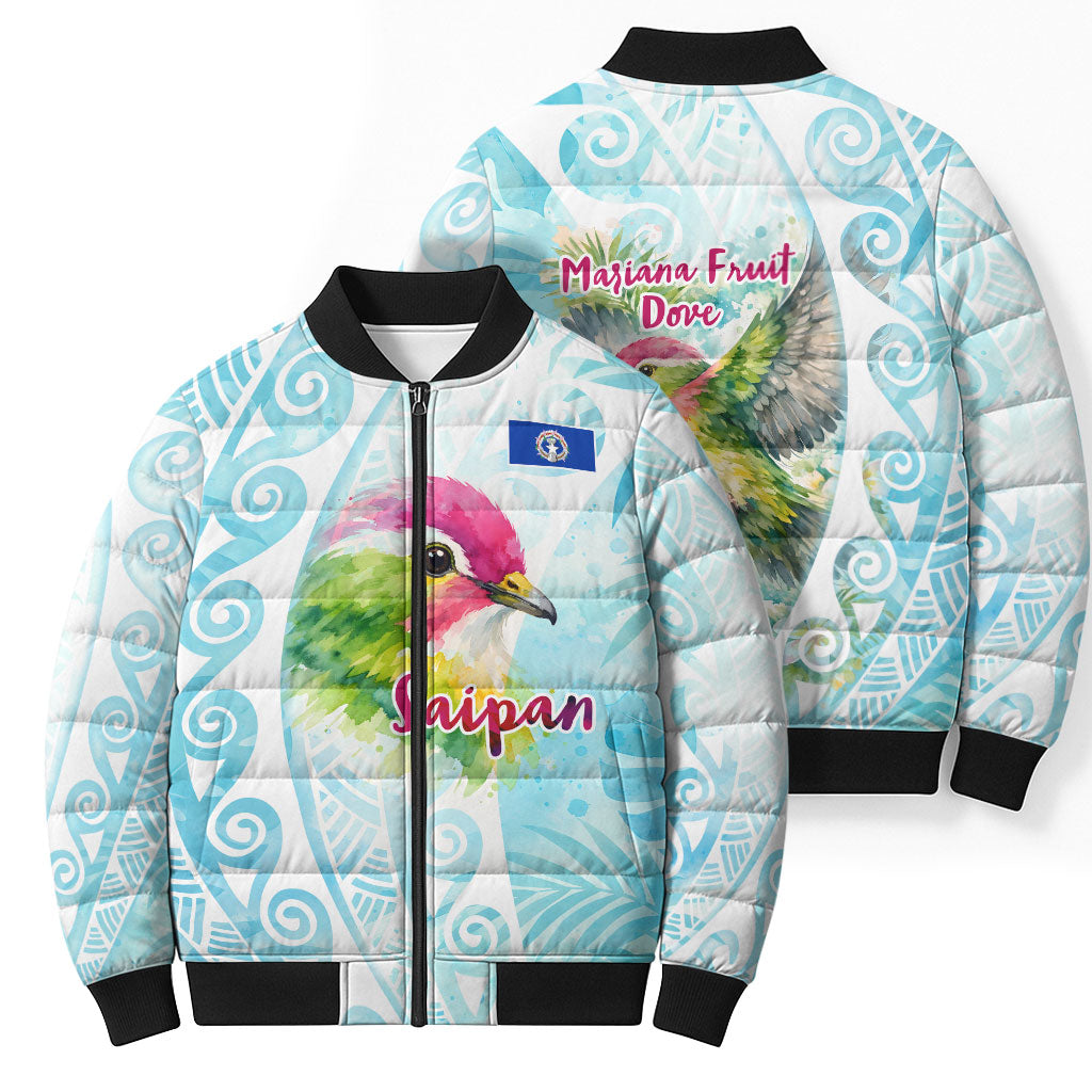 Saipan CMNI Bomber Puffer Jacket Polynesian Northern Mariana Islands Fruit Dove Watercolor TS04 - Polynesian Pride
