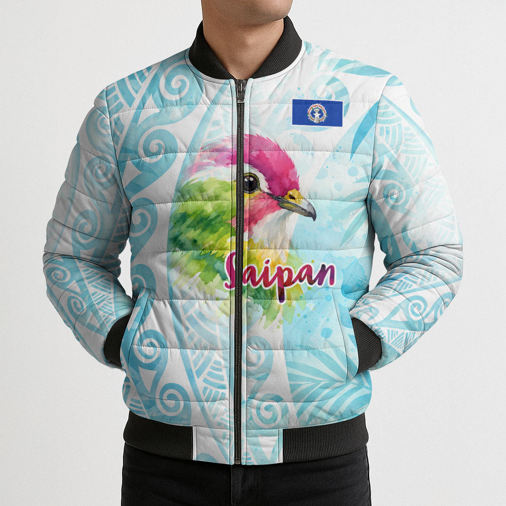 Saipan CMNI Bomber Puffer Jacket Polynesian Northern Mariana Islands Fruit Dove Watercolor TS04 - Polynesian Pride