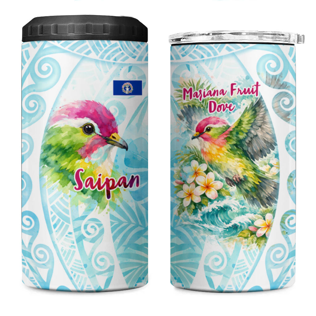 Saipan CMNI 4 in 1 Can Cooler Tumbler Polynesian Northern Mariana Islands Fruit Dove Watercolor TS04 One Size: 16 oz Blue White - Polynesian Pride