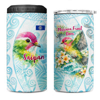 Saipan CMNI 4 in 1 Can Cooler Tumbler Polynesian Northern Mariana Islands Fruit Dove Watercolor TS04 One Size: 16 oz Blue White - Polynesian Pride
