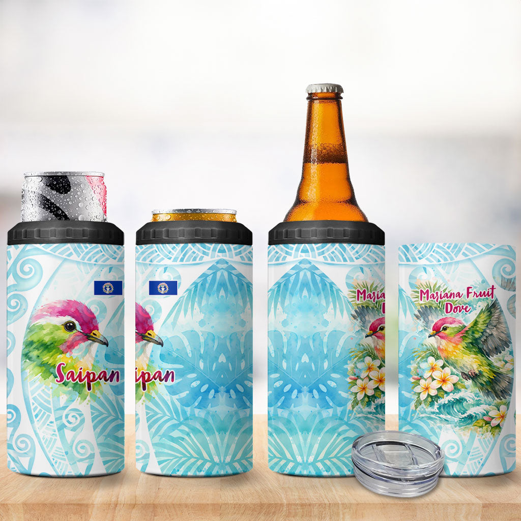Saipan CMNI 4 in 1 Can Cooler Tumbler Polynesian Northern Mariana Islands Fruit Dove Watercolor TS04 - Polynesian Pride