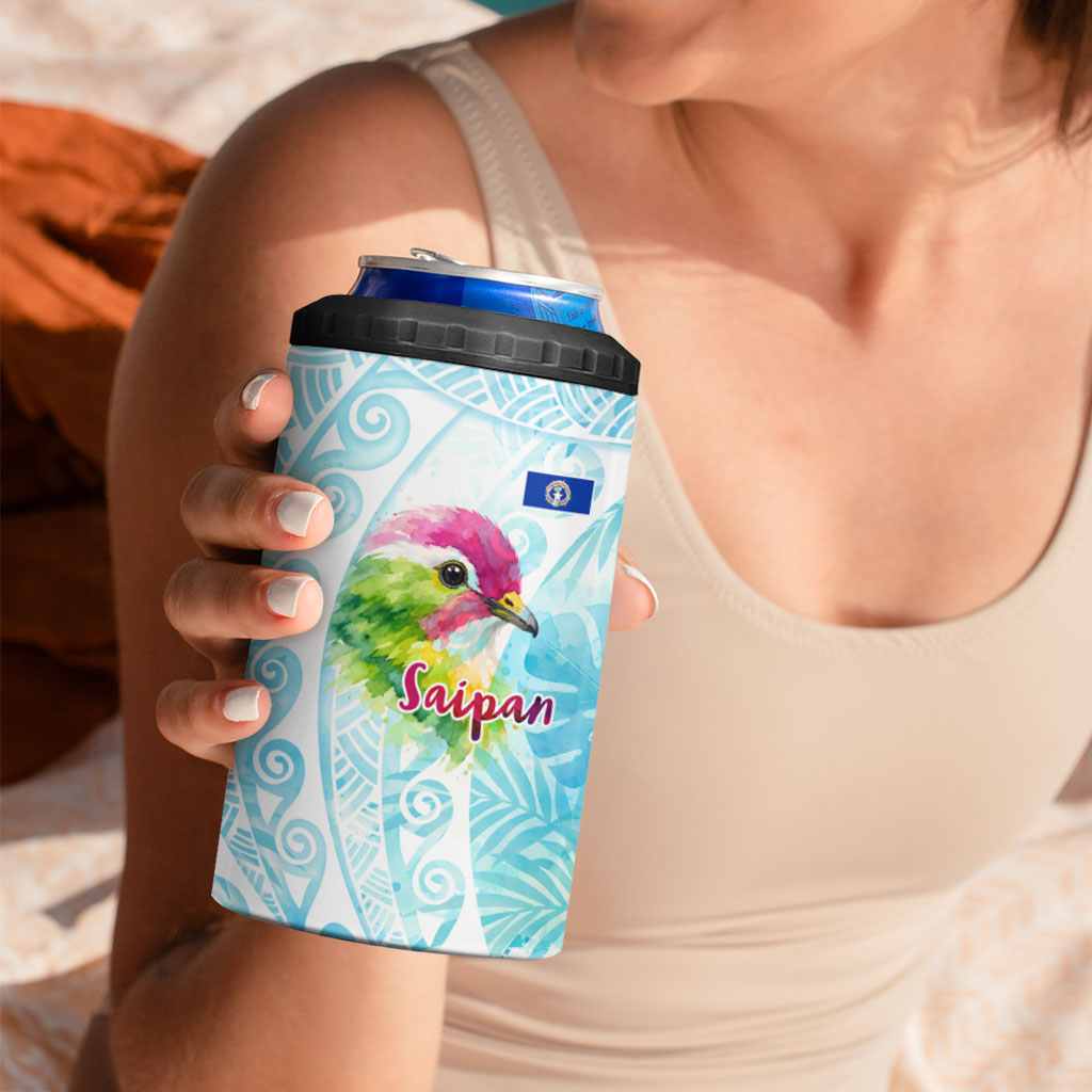 Saipan CMNI 4 in 1 Can Cooler Tumbler Polynesian Northern Mariana Islands Fruit Dove Watercolor TS04 - Polynesian Pride
