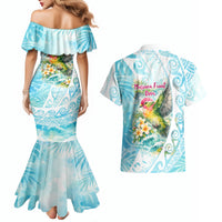 Saipan CMNI Couples Matching Mermaid Dress and Hawaiian Shirt Polynesian Northern Mariana Islands Fruit Dove Watercolor