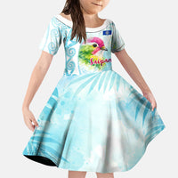 Saipan CMNI Family Matching Off The Shoulder Long Sleeve Dress and Hawaiian Shirt Polynesian Northern Mariana Islands Fruit Dove Watercolor