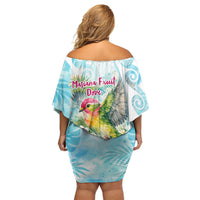 Saipan CMNI Family Matching Off Shoulder Short Dress and Hawaiian Shirt Polynesian Northern Mariana Islands Fruit Dove Watercolor