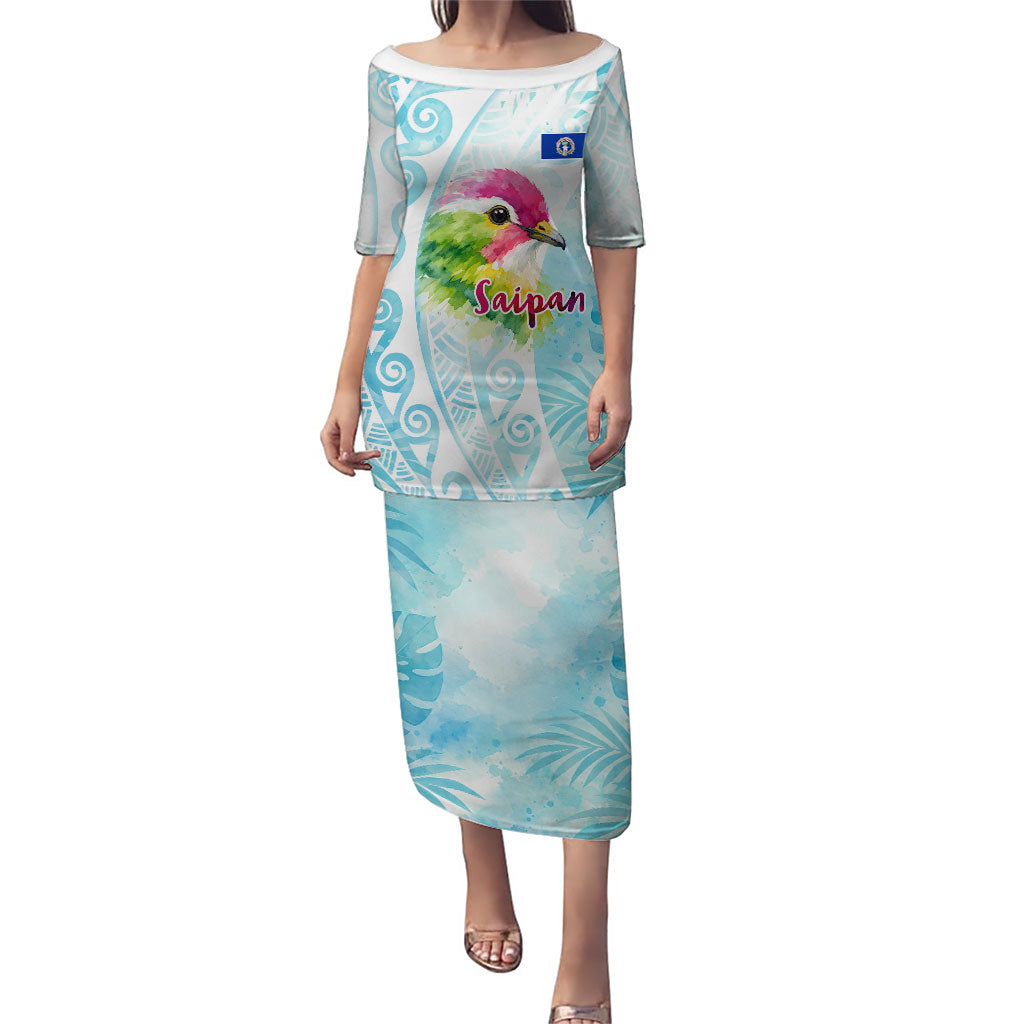Saipan CMNI Family Matching Puletasi and Hawaiian Shirt Polynesian Northern Mariana Islands Fruit Dove Watercolor