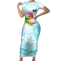 Saipan CMNI Family Matching Short Sleeve Bodycon Dress and Hawaiian Shirt Polynesian Northern Mariana Islands Fruit Dove Watercolor