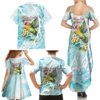 Saipan CMNI Family Matching Summer Maxi Dress and Hawaiian Shirt Polynesian Northern Mariana Islands Fruit Dove Watercolor