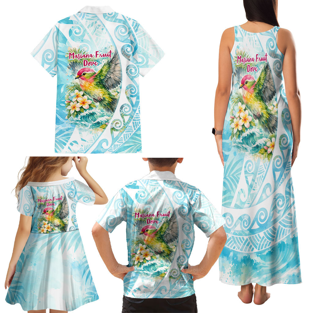 Saipan CMNI Family Matching Tank Maxi Dress and Hawaiian Shirt Polynesian Northern Mariana Islands Fruit Dove Watercolor