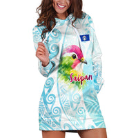 Saipan CMNI Hoodie Dress Polynesian Northern Mariana Islands Fruit Dove Watercolor TS04 Blue White - Polynesian Pride