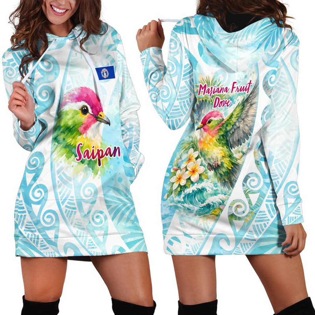 Saipan CMNI Hoodie Dress Polynesian Northern Mariana Islands Fruit Dove Watercolor TS04 - Polynesian Pride