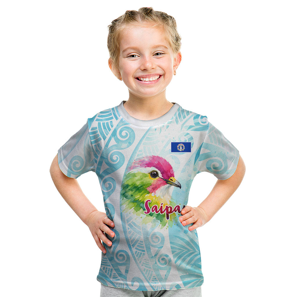 Saipan CMNI Kid T Shirt Polynesian Northern Mariana Islands Fruit Dove Watercolor TS04 Blue White - Polynesian Pride