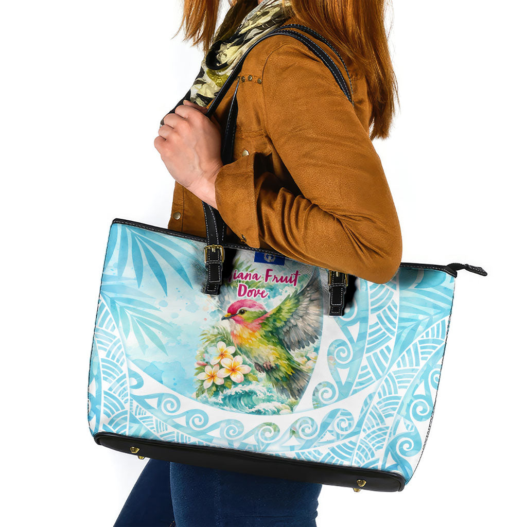 Saipan CMNI Leather Tote Bag Polynesian Northern Mariana Islands Fruit Dove Watercolor