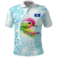Saipan CMNI Polo Shirt Polynesian Northern Mariana Islands Fruit Dove Watercolor TS04 Blue White - Polynesian Pride
