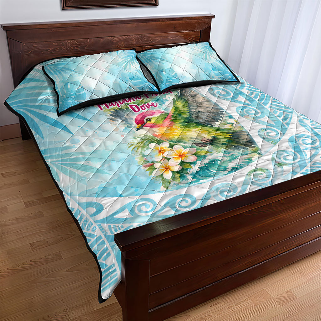 Saipan CMNI Quilt Bed Set Polynesian Northern Mariana Islands Fruit Dove Watercolor
