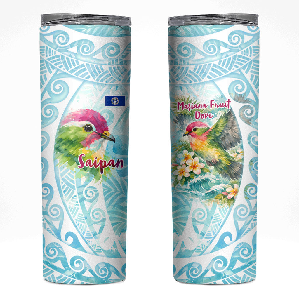 Saipan CMNI Skinny Tumbler Polynesian Northern Mariana Islands Fruit Dove Watercolor TS04 Blue White - Polynesian Pride