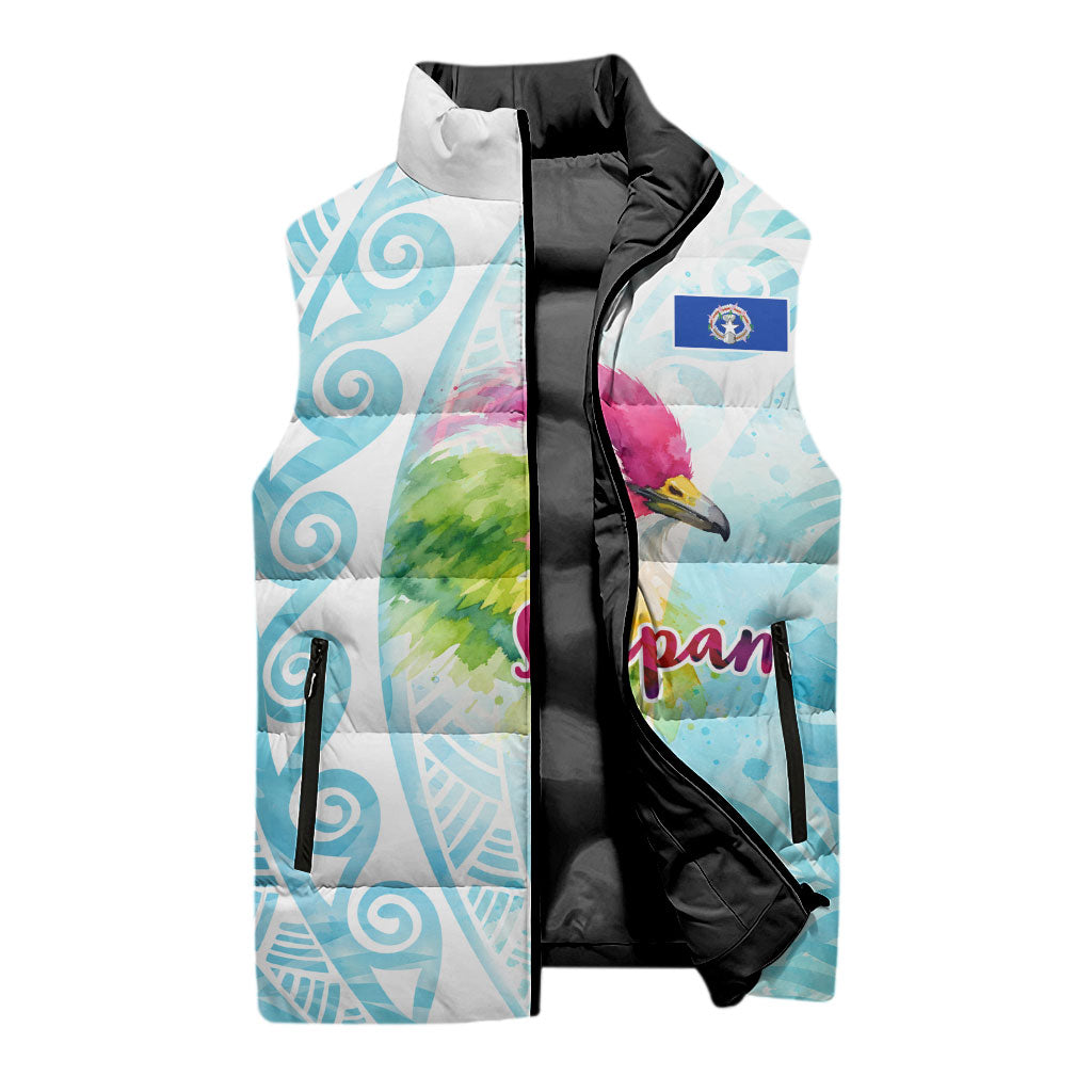Saipan CMNI Sleeveless Puffer Jacket Polynesian Northern Mariana Islands Fruit Dove Watercolor TS04 - Polynesian Pride