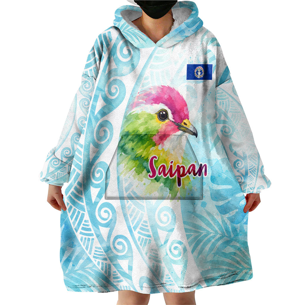Saipan CMNI Wearable Blanket Hoodie Polynesian Northern Mariana Islands Fruit Dove Watercolor