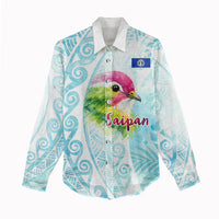 Saipan CMNI Women Casual Shirt Polynesian Northern Mariana Islands Fruit Dove Watercolor