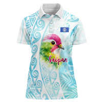 Saipan CMNI Women Polo Shirt Polynesian Northern Mariana Islands Fruit Dove Watercolor