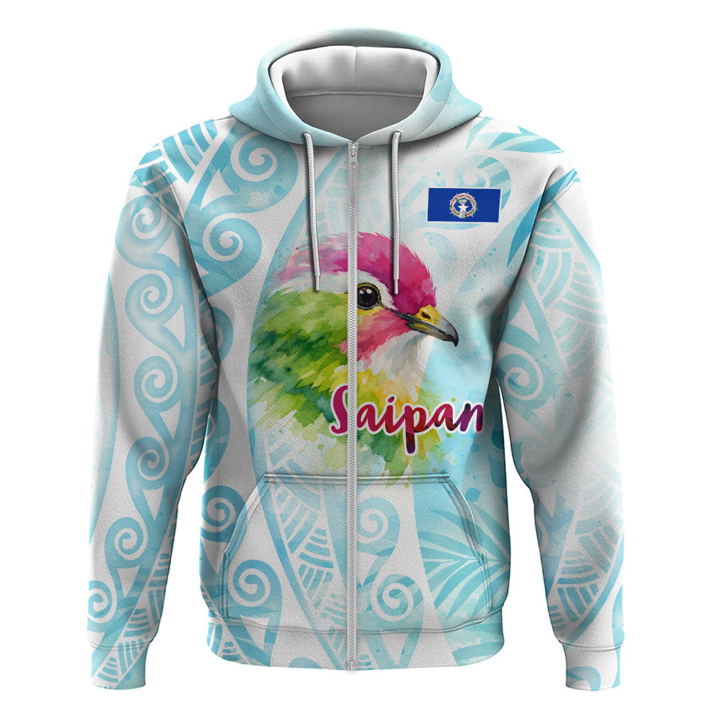 Saipan CMNI Zip Hoodie Polynesian Northern Mariana Islands Fruit Dove Watercolor TS04 Zip Hoodie Blue White - Polynesian Pride