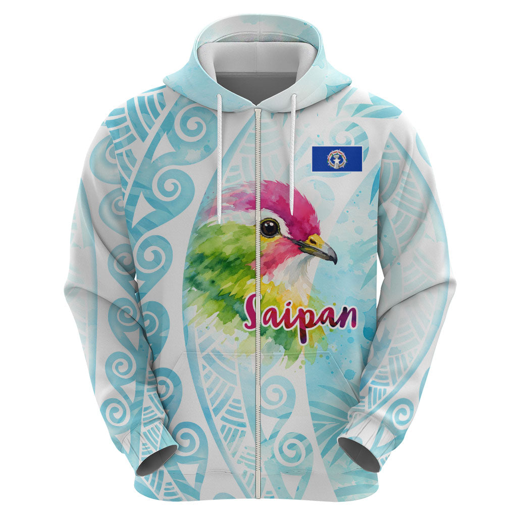 Saipan CMNI Zip Hoodie Polynesian Northern Mariana Islands Fruit Dove Watercolor TS04 - Polynesian Pride
