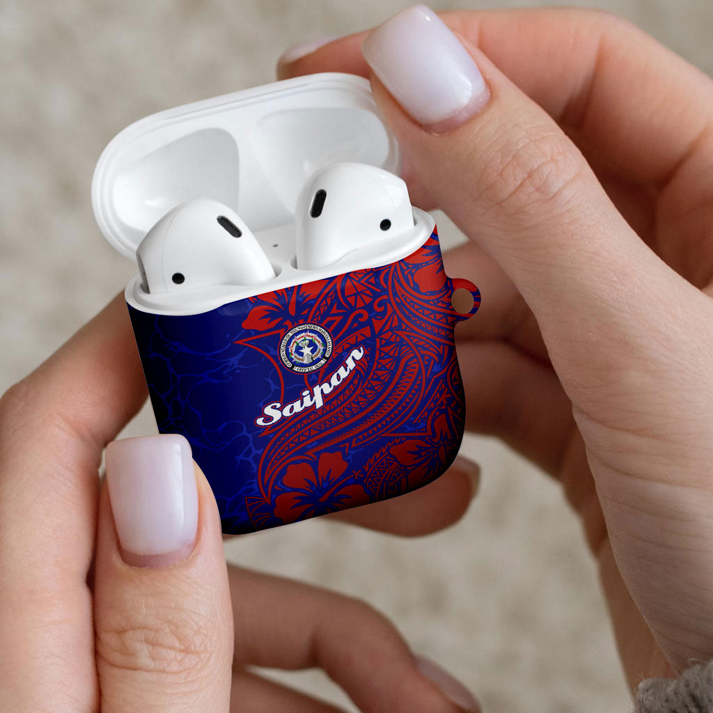Saipan Northern Mariana Islands AirPods Case Polynesian Tribal Tattoo Art With Hibiscus Flowers And Seal