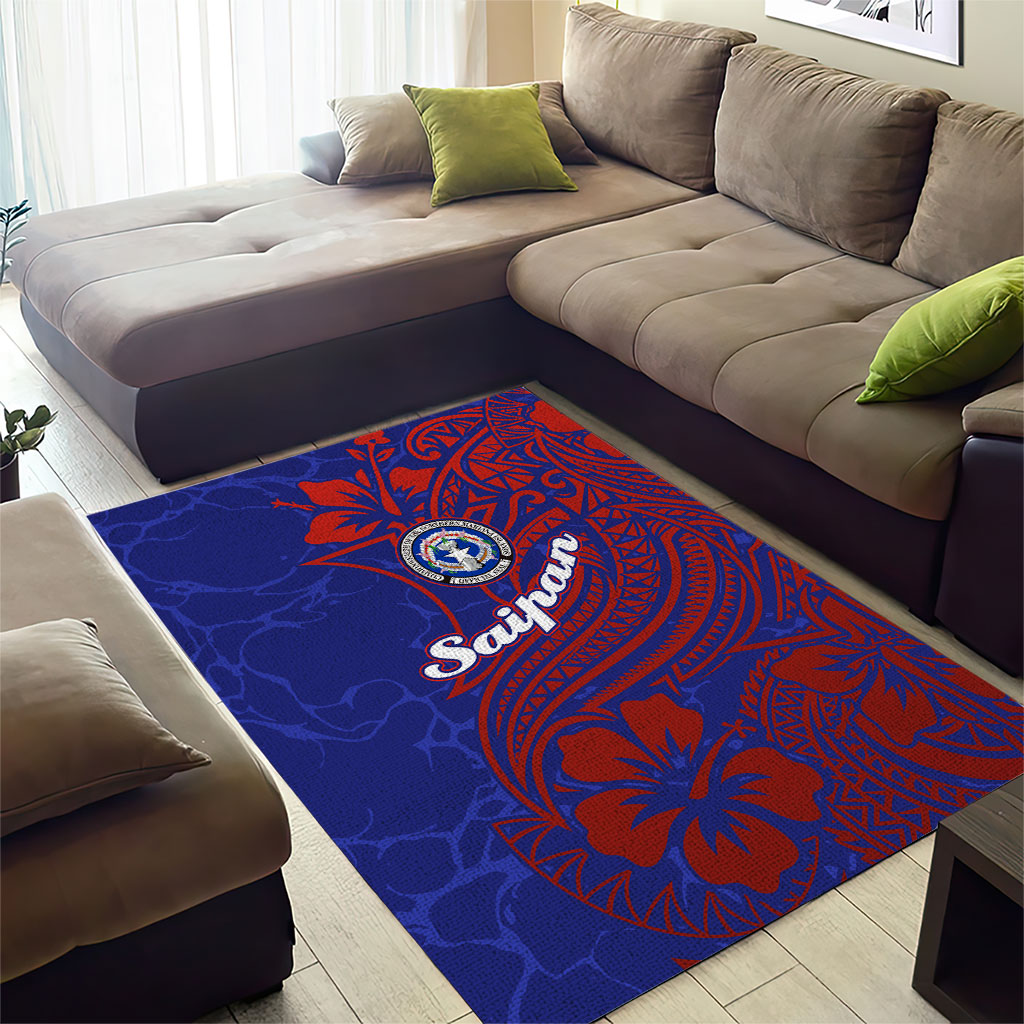 Saipan Northern Mariana Islands Area Rug Polynesian Tribal Tattoo Art With Hibiscus Flowers And Seal