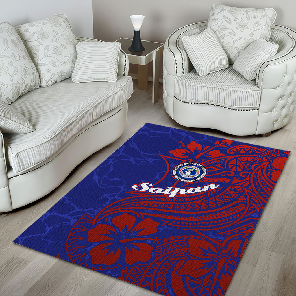 Saipan Northern Mariana Islands Area Rug Polynesian Tribal Tattoo Art With Hibiscus Flowers And Seal
