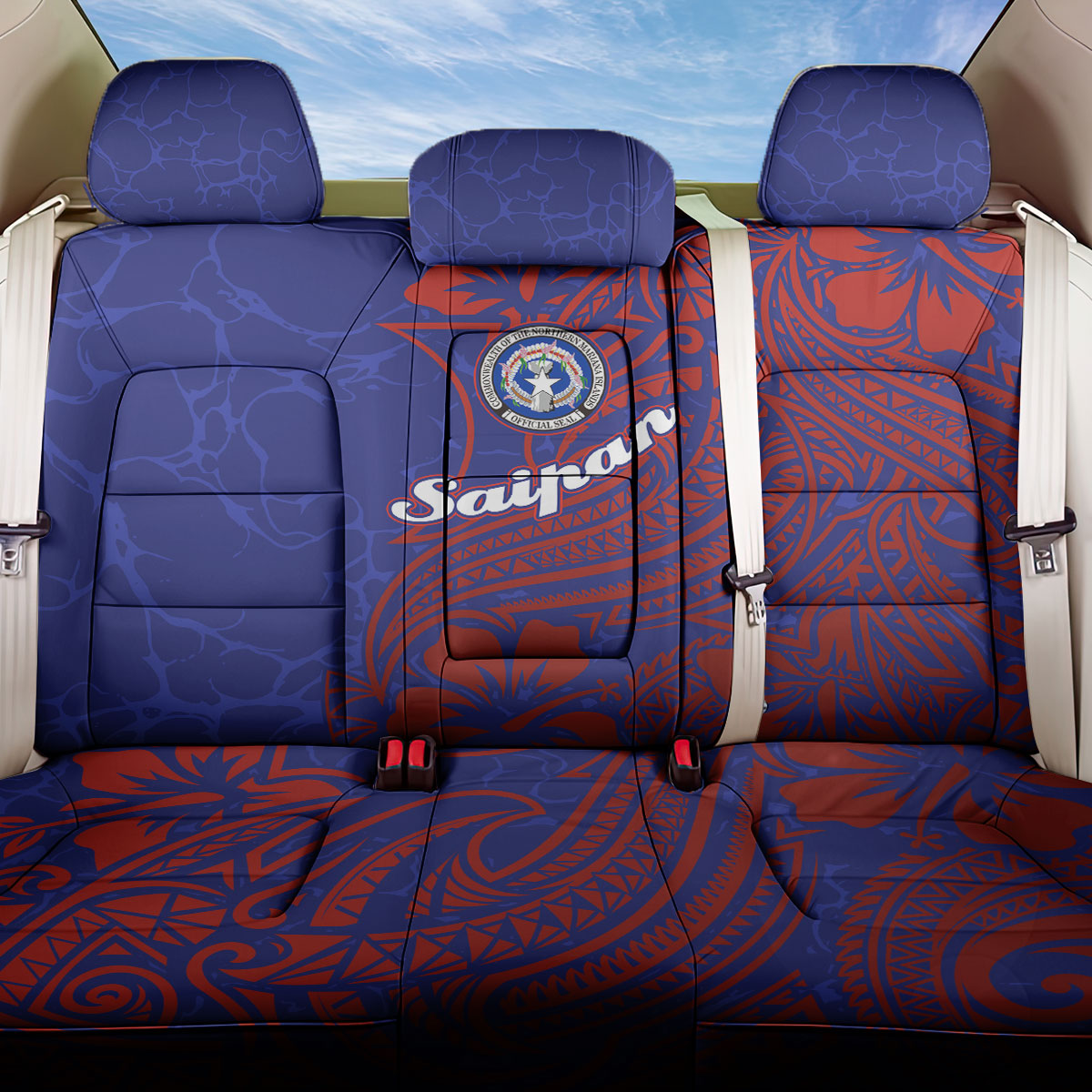 Saipan Northern Mariana Islands Back Car Seat Cover Polynesian Tribal Tattoo Art With Hibiscus Flowers And Seal