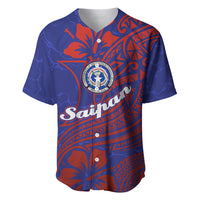 Saipan Northern Mariana Islands Baseball Jersey Polynesian Tribal Tattoo Art With Hibiscus Flowers And Seal TS04 Blue Red - Polynesian Pride