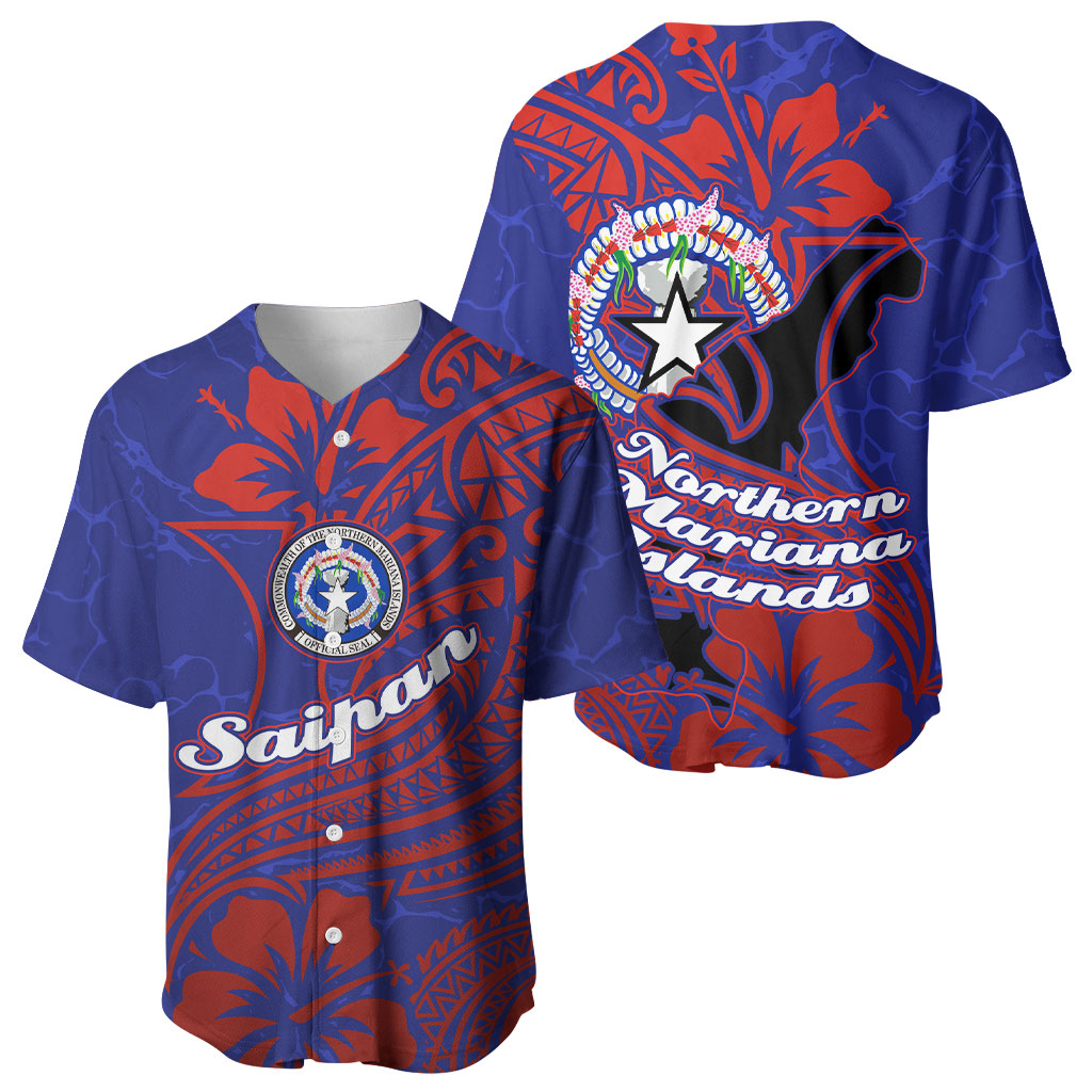 Saipan Northern Mariana Islands Baseball Jersey Polynesian Tribal Tattoo Art With Hibiscus Flowers And Seal TS04 - Polynesian Pride