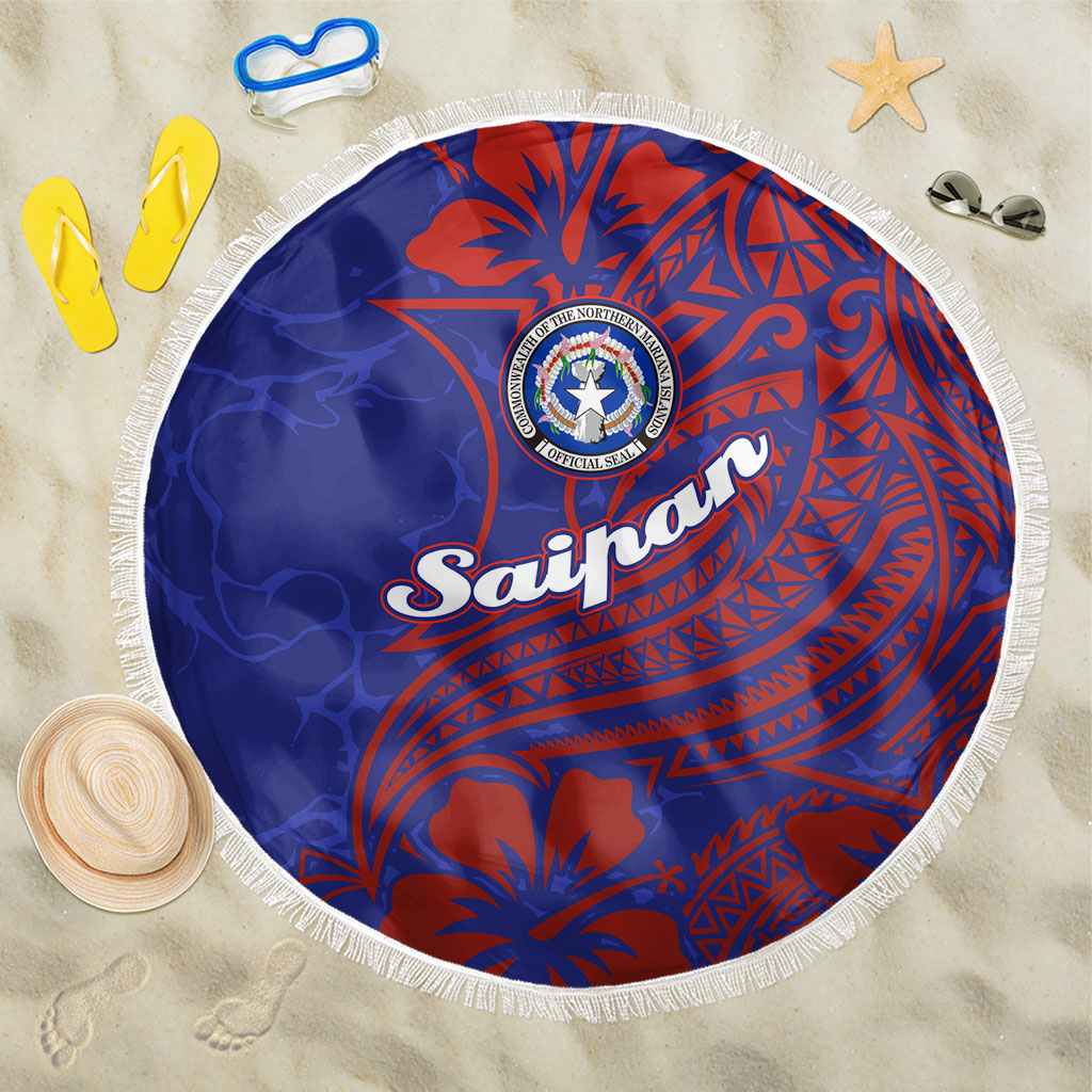 Saipan Northern Mariana Islands Beach Blanket Polynesian Tribal Tattoo Art With Hibiscus Flowers And Seal