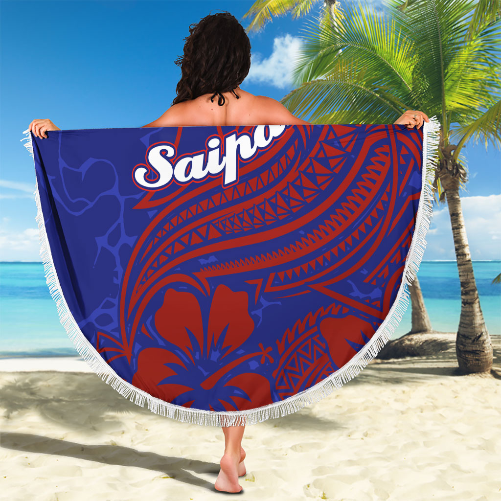 Saipan Northern Mariana Islands Beach Blanket Polynesian Tribal Tattoo Art With Hibiscus Flowers And Seal