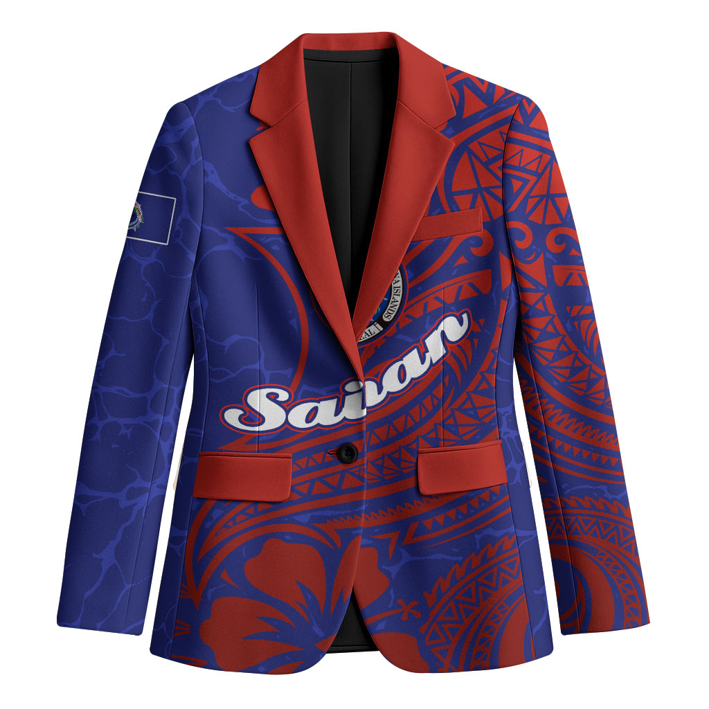 Saipan Northern Mariana Islands Blazer Polynesian Tribal Tattoo Art With Hibiscus Flowers And Seal