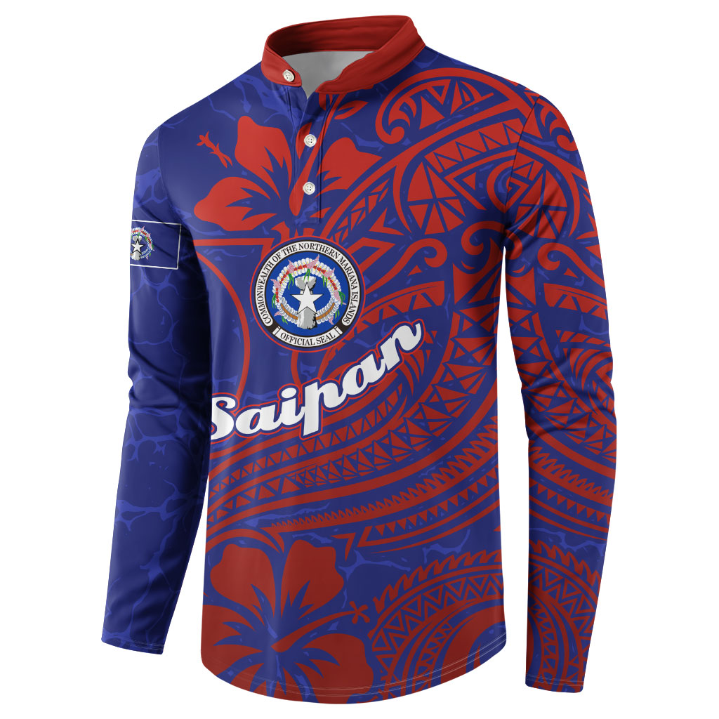 Saipan Northern Mariana Islands Button Sweatshirt Polynesian Tribal Tattoo Art With Hibiscus Flowers And Seal