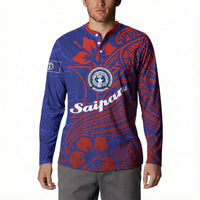 Saipan Northern Mariana Islands Button Sweatshirt Polynesian Tribal Tattoo Art With Hibiscus Flowers And Seal