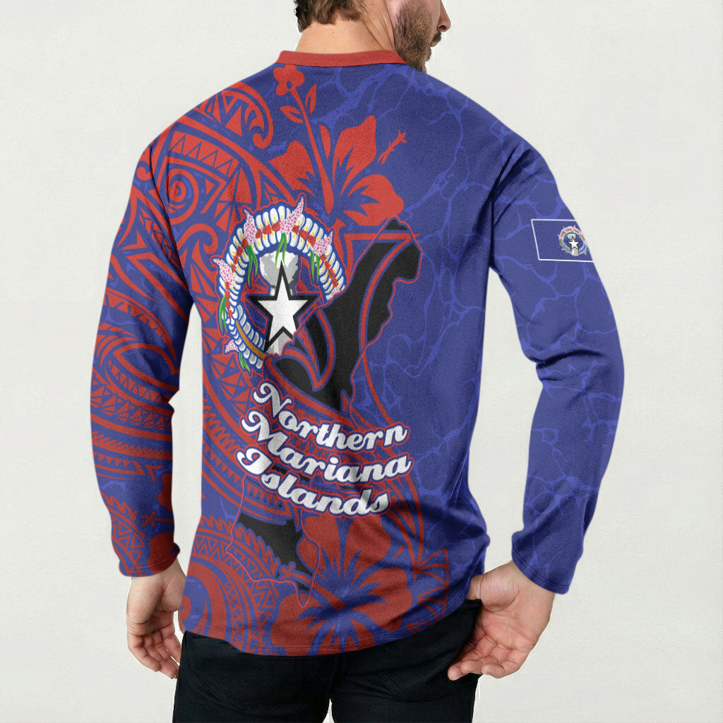 Saipan Northern Mariana Islands Button Sweatshirt Polynesian Tribal Tattoo Art With Hibiscus Flowers And Seal