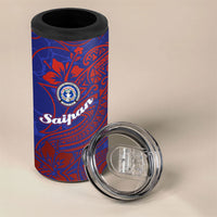 Saipan Northern Mariana Islands 4 in 1 Can Cooler Tumbler Polynesian Tribal Tattoo Art With Hibiscus Flowers And Seal