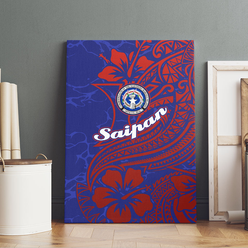 Saipan Northern Mariana Islands Canvas Wall Art Polynesian Tribal Tattoo Art With Hibiscus Flowers And Seal TS04 - Polynesian Pride