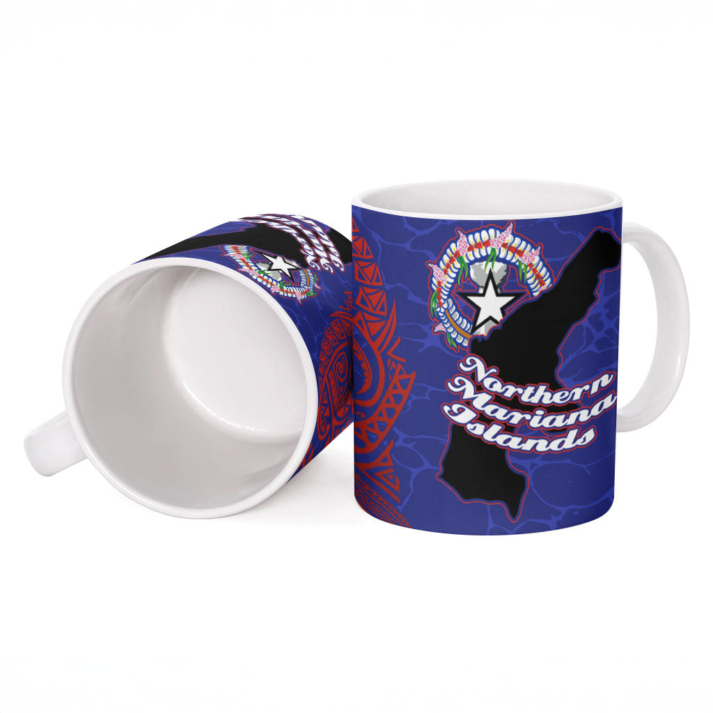 Saipan Northern Mariana Islands Ceramic Mug Polynesian Tribal Tattoo Art With Hibiscus Flowers And Seal TS04 - Polynesian Pride