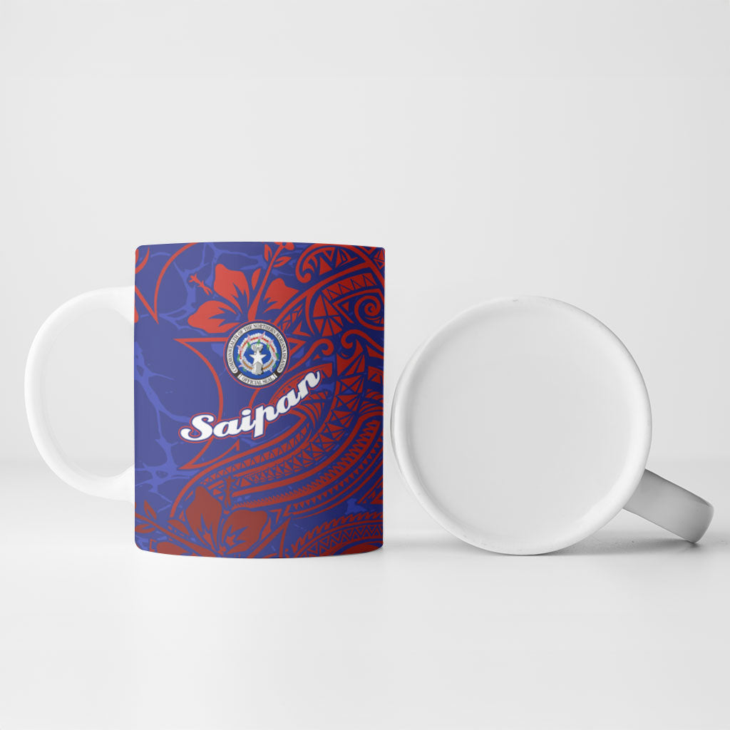 Saipan Northern Mariana Islands Ceramic Mug Polynesian Tribal Tattoo Art With Hibiscus Flowers And Seal TS04 - Polynesian Pride