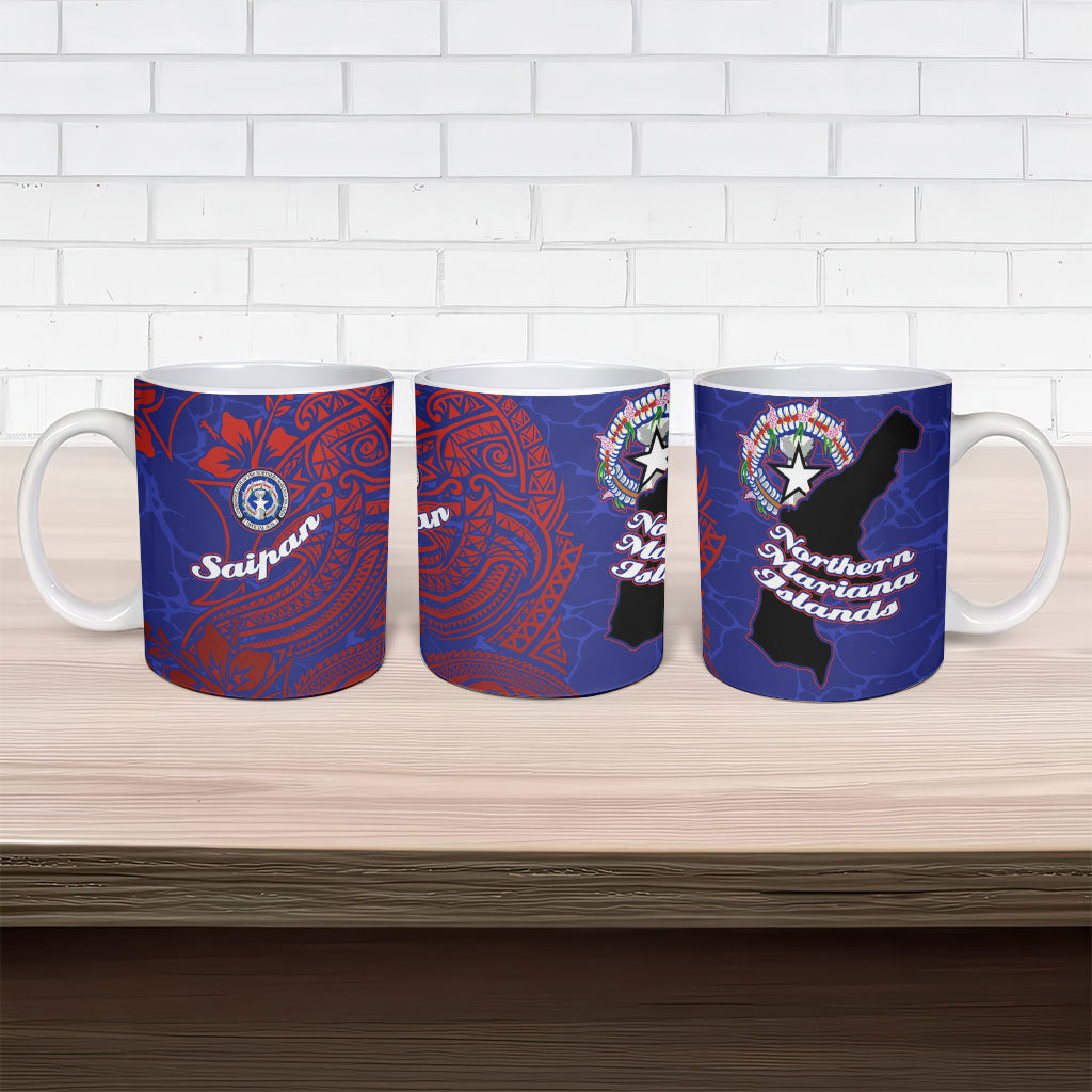 Saipan Northern Mariana Islands Ceramic Mug Polynesian Tribal Tattoo Art With Hibiscus Flowers And Seal TS04 - Polynesian Pride